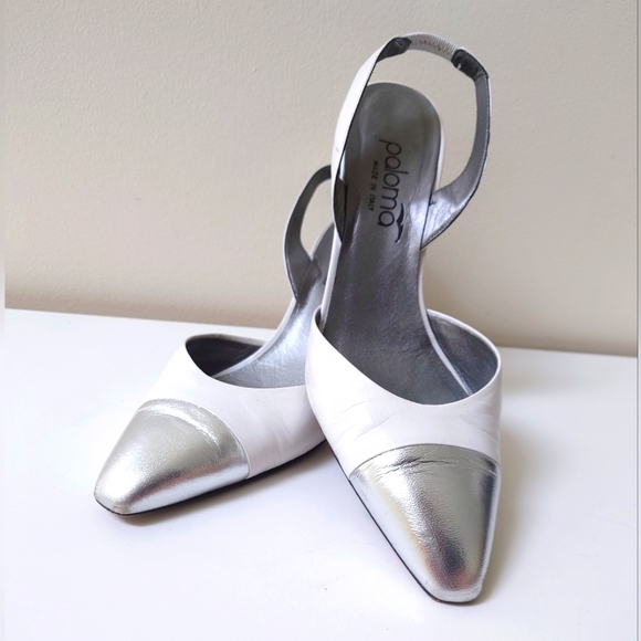 Paloma White Silver Heels 7.5 - Picture 2 of 4